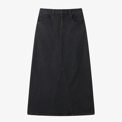 Elastic Denim Maxi Skirt (A-Line Stretch Fit)