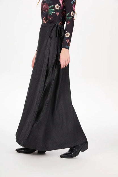Denim Wrap Skirt (Adjustable Waist, Ankle-Length)