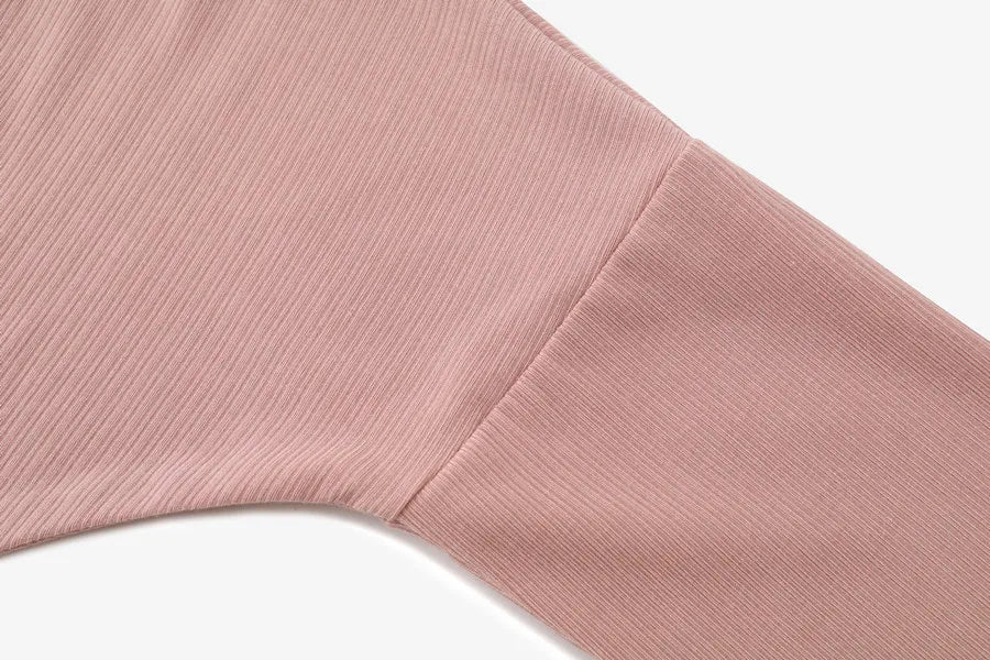 Loose Ribbed V-Neck Top with Batwing Sleeves (High-Stretch Cotton Blend)