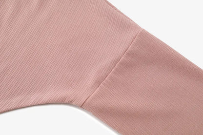 Loose Ribbed V-Neck Top with Batwing Sleeves (High-Stretch Cotton Blend)