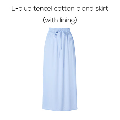 Cotton Blend Turn-Down Collar Top & A-Line Maxi Skirt Set – Modest Casual Fit