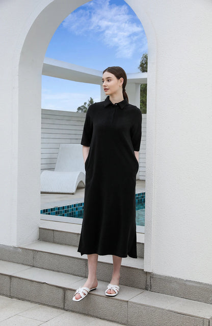 Terry Cotton Collar Maxi Dress – Modest Loose Fit