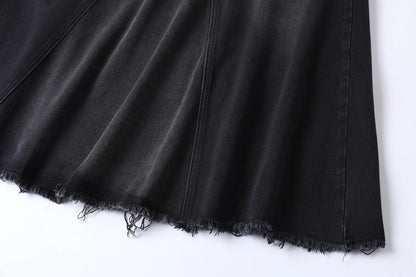 Ribbed Tee & Denim Maxi Skirt Set – Contrast Round Neck Modest Fit