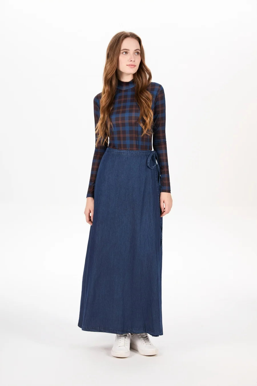 Denim Wrap Skirt (Adjustable Waist, Ankle-Length)