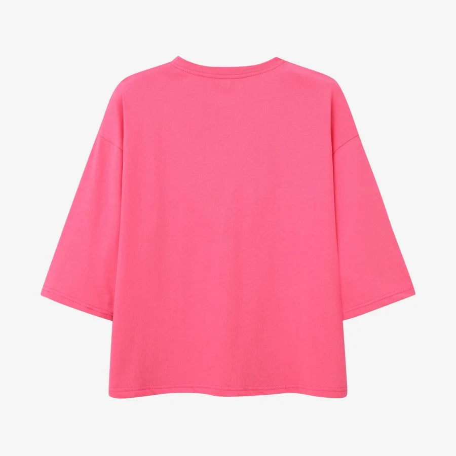 Loose Boxy V-Neck Tee with Drop Sleeves (Cotton Blend)