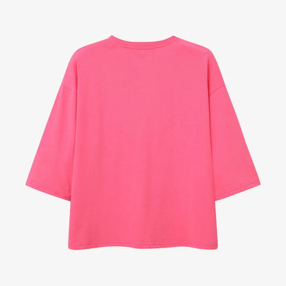 Loose Boxy V-Neck Tee with Drop Sleeves (Cotton Blend)