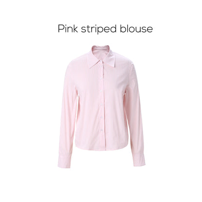 Stripe Blouse & Tencel Slip Dress Set – Modest Two-Piece Spring Fit