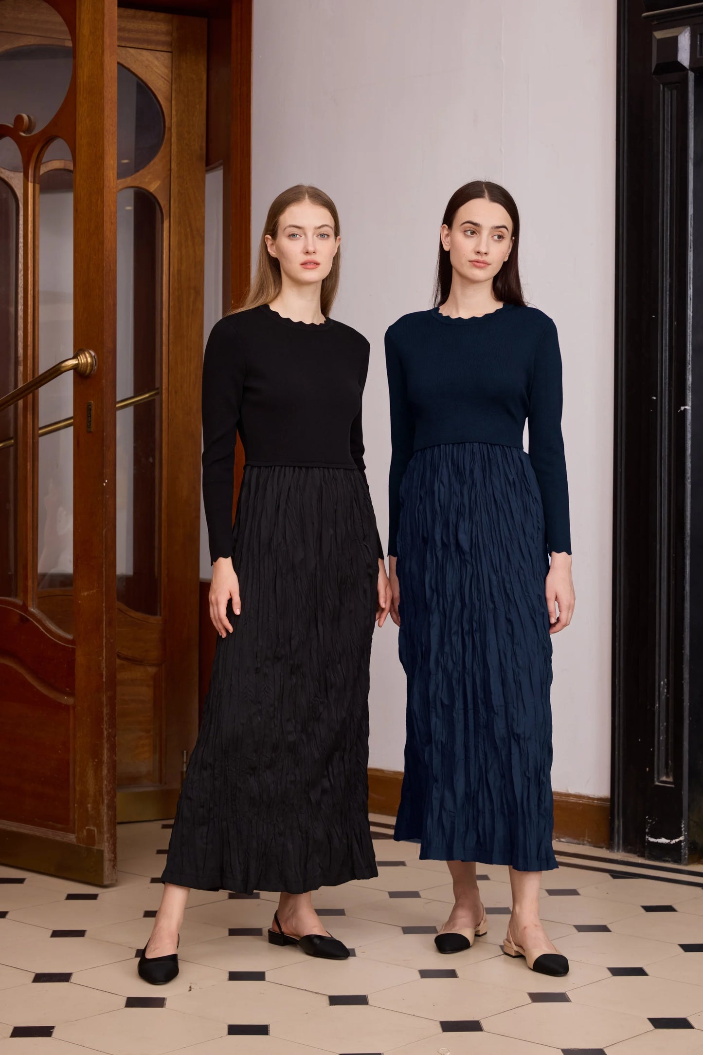 Crinkle Knit Maxi Dress – Patchwork Panel Design