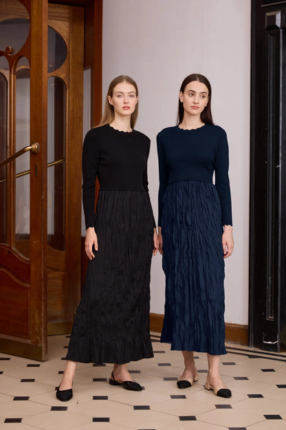 Crinkle Knit Maxi Dress – Patchwork Panel Design