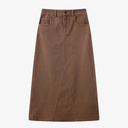 Elastic Denim Maxi Skirt (A-Line Stretch Fit)