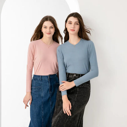 Loose Ribbed V-Neck Top with Batwing Sleeves (High-Stretch Cotton Blend)