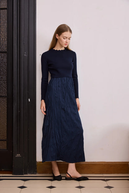 Crinkle Knit Maxi Dress – Patchwork Panel Design