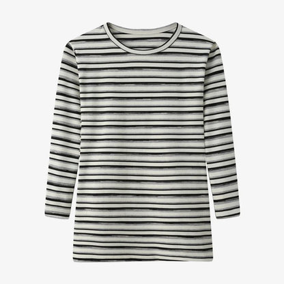 Striped Ribbed Top with 3/4 Sleeves (High Stretch Cotton Blend)
