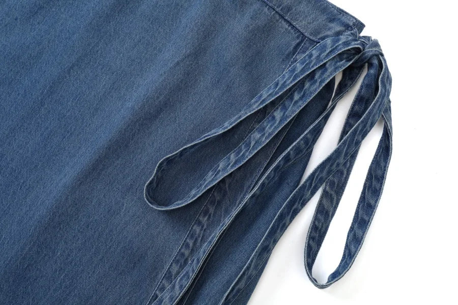 Denim Wrap Skirt (Adjustable Waist, Ankle-Length)