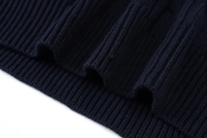 Pinstripe 4-Piece Autumn Set — Slip Dress, Knit Mockneck, Cable Knit, and Pleated Skirt