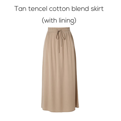 Cotton Blend Turn-Down Collar Top & A-Line Maxi Skirt Set – Modest Casual Fit