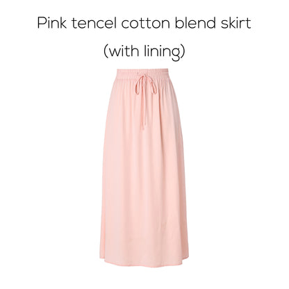 Cotton Blend Turn-Down Collar Top & A-Line Maxi Skirt Set – Modest Casual Fit