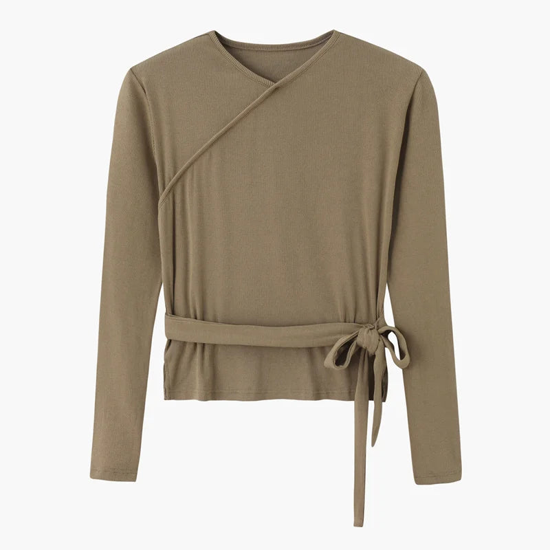 2-Piece Ribbed Wrap Top + Satin Slip Maxi Dress Set (Autumn Edition)