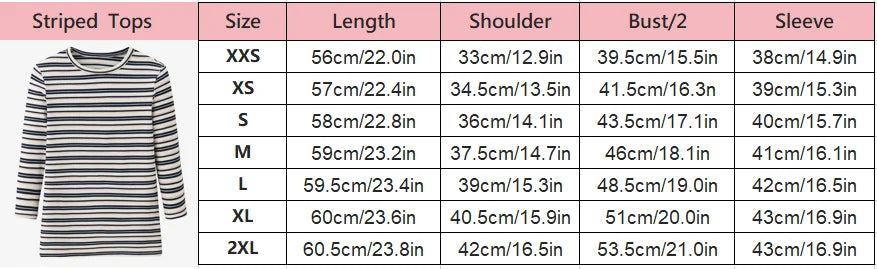 Striped Ribbed Top with 3/4 Sleeves (High Stretch Cotton Blend)