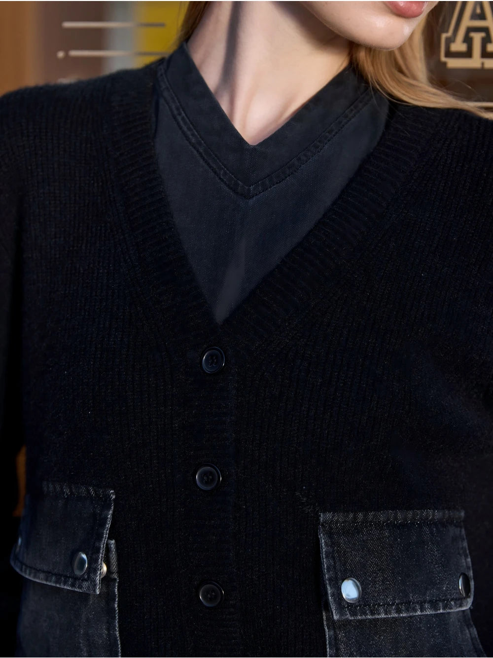 3-Piece Denim Dress Set – V-Neck Maxi Dress + Knit Cardigan + Inner Top