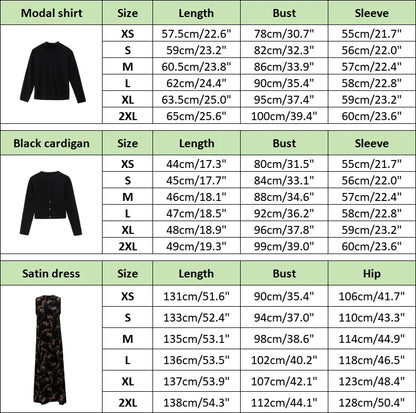 3-Piece Printed Satin Maxi Dress Set – Cardigan + Mock Neck Inner Layer