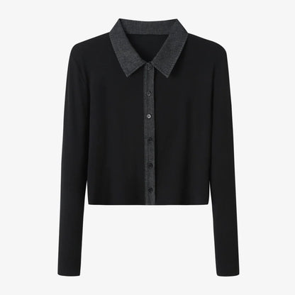 Ribbed Cardigan with Denim Collar + Sleeveless Maxi Dress Set