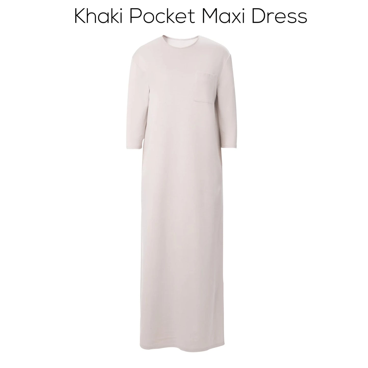 Soft Cotton Maxi Dress – 3/4 Sleeve with Side Pockets