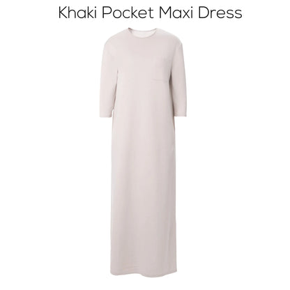 Soft Cotton Maxi Dress – 3/4 Sleeve with Side Pockets