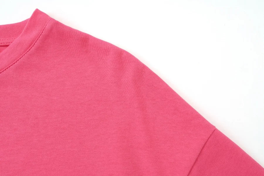 Loose Boxy V-Neck Tee with Drop Sleeves (Cotton Blend)