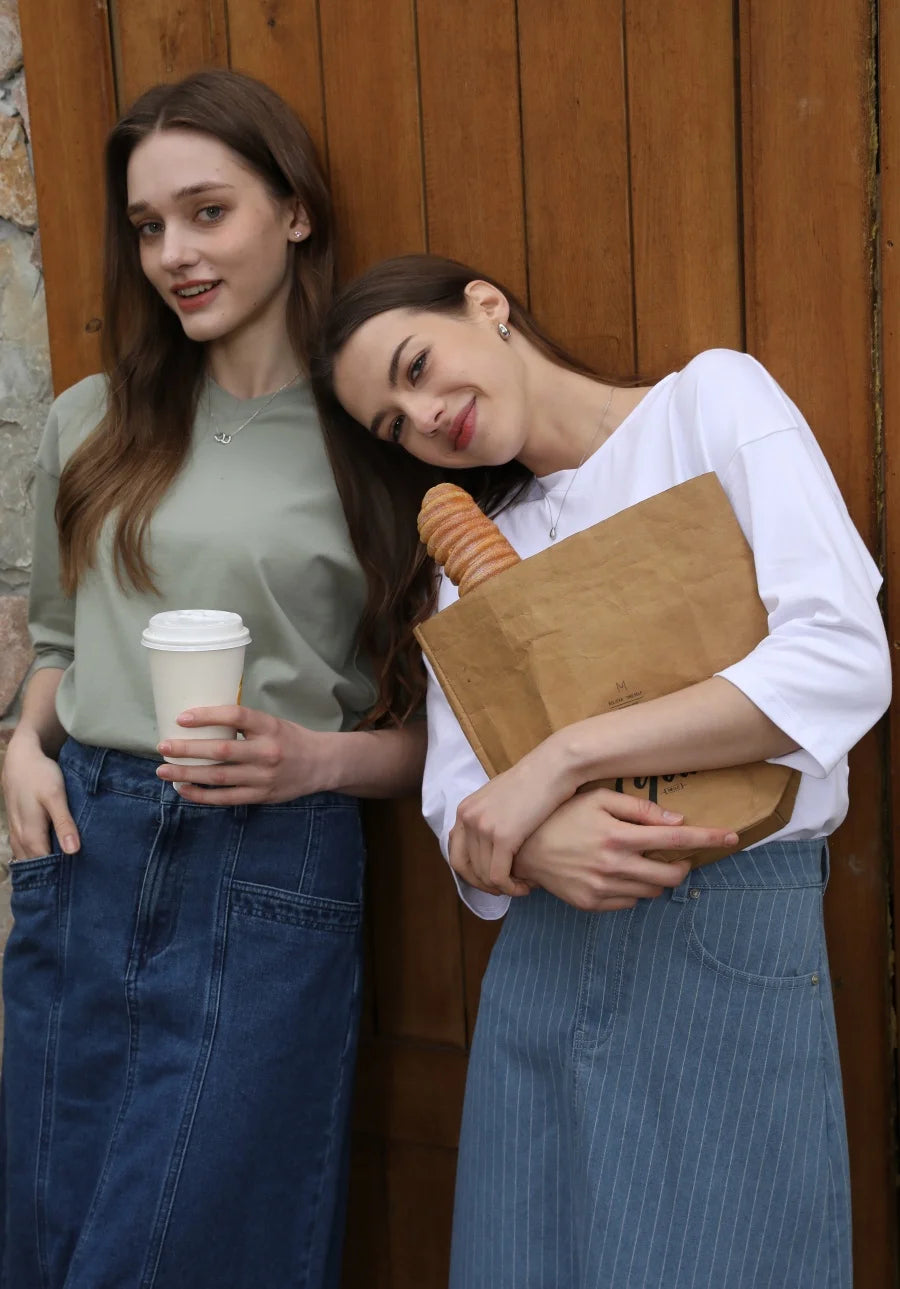 Loose Boxy V-Neck Tee with Drop Sleeves (Cotton Blend)