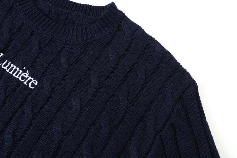 Pinstripe 4-Piece Autumn Set — Slip Dress, Knit Mockneck, Cable Knit, and Pleated Skirt