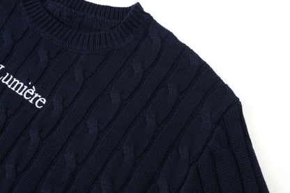 Pinstripe 4-Piece Autumn Set — Slip Dress, Knit Mockneck, Cable Knit, and Pleated Skirt