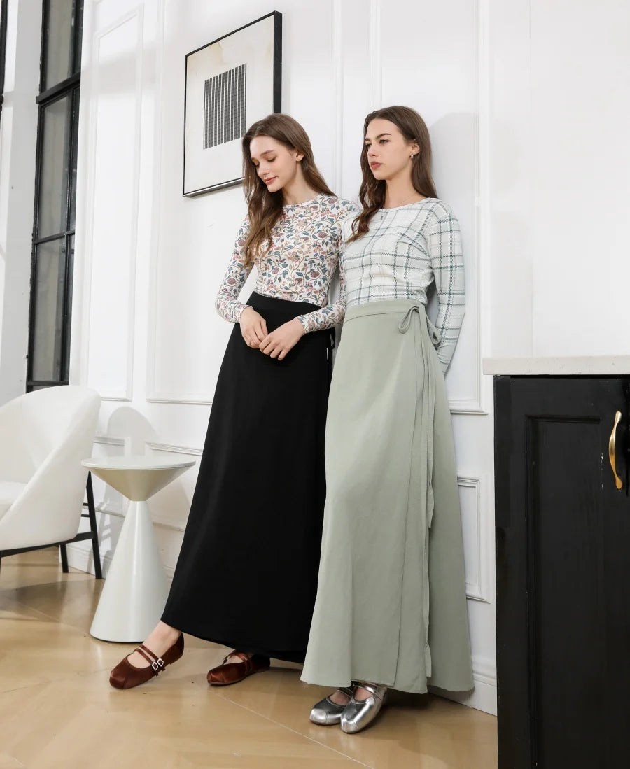 Adjustable Linen Wrap Skirt (Ankle-Length)