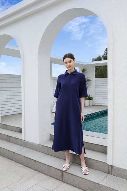 Terry Cotton Collar Maxi Dress – Modest Loose Fit