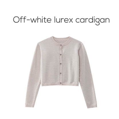 2-Piece Satin Pleated Slip Dress with Shimmer Cardigan