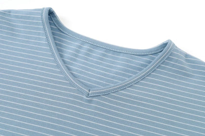 Striped Ribbed V-Neck Top with Batwing Sleeves