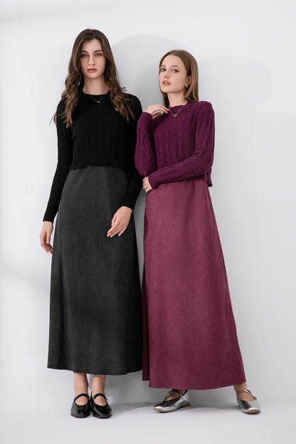 2-Piece Cable Knit Top + Cupro Slip Maxi Dress Set