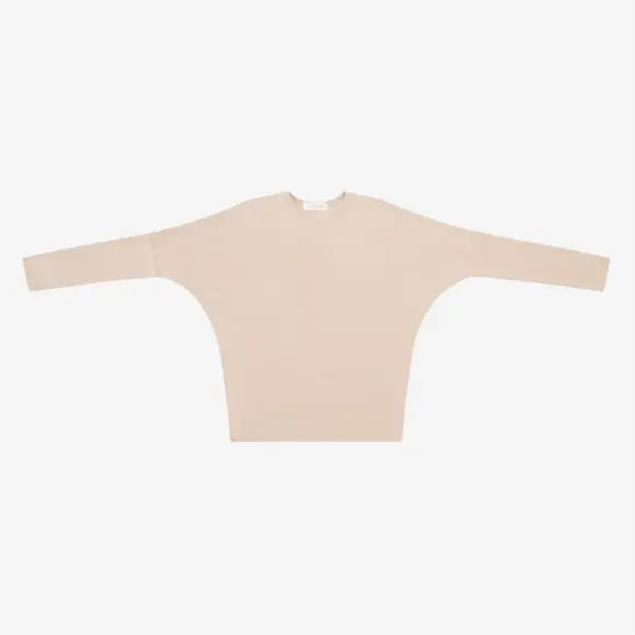 Loose Ribbed V-Neck Top with Batwing Sleeves (High-Stretch Cotton Blend)