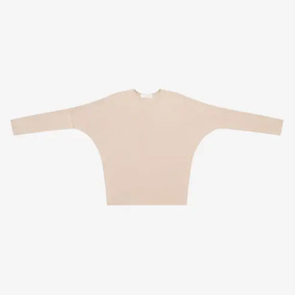 Loose Ribbed V-Neck Top with Batwing Sleeves (High-Stretch Cotton Blend)