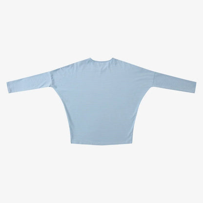 Striped Ribbed V-Neck Top with Batwing Sleeves