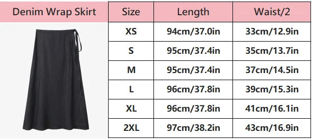 Denim Wrap Skirt (Adjustable Waist, Ankle-Length)