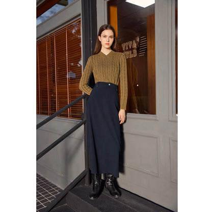 3-Piece Knit Sweater Set – Cable Knit Top + Stretch Skirt + Leather Skirt Option