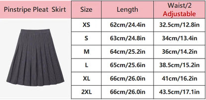 Pinstripe 4-Piece Autumn Set — Slip Dress, Knit Mockneck, Cable Knit, and Pleated Skirt