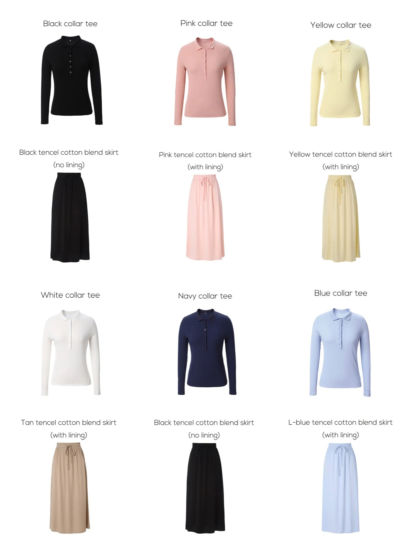 Cotton Blend Turn-Down Collar Top & A-Line Maxi Skirt Set – Modest Casual Fit