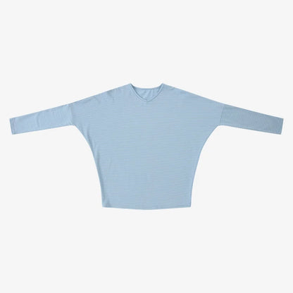 Striped Ribbed V-Neck Top with Batwing Sleeves