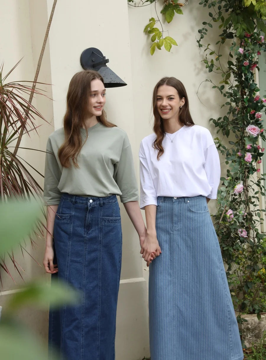 Loose Boxy V-Neck Tee with Drop Sleeves (Cotton Blend)