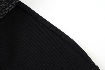 Ribbed Cardigan with Denim Collar + Sleeveless Maxi Dress Set