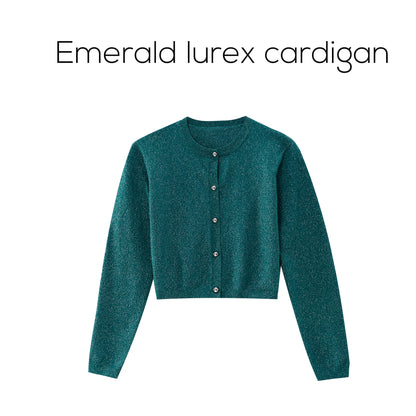 2-Piece Satin Pleated Slip Dress with Shimmer Cardigan