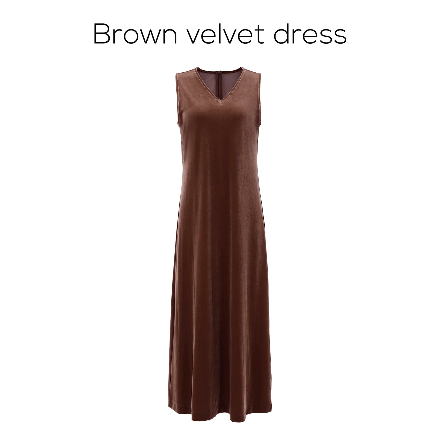 Elegant Velvet V-Neck Maxi Dress – Long Sleeve Modest Fit