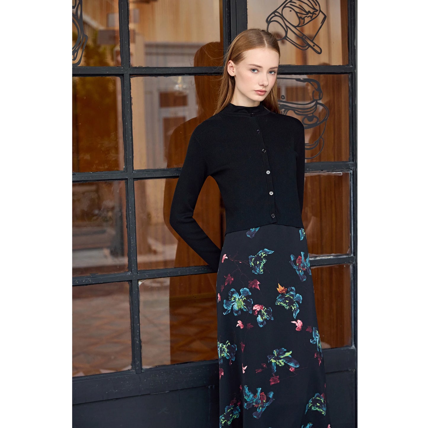 3-Piece Printed Satin Maxi Dress Set – Cardigan + Mock Neck Inner Layer